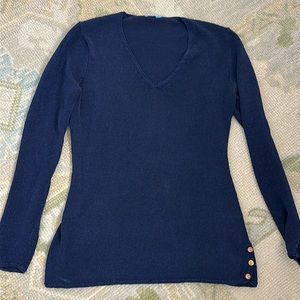J McLaughlin Small Navy Dark Blue V-neck Sweater with Side Button